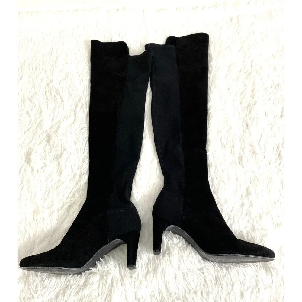 Stuart Weitzman Womens Suede Over The Knee Boots Size 36 Pull On Black Heeled